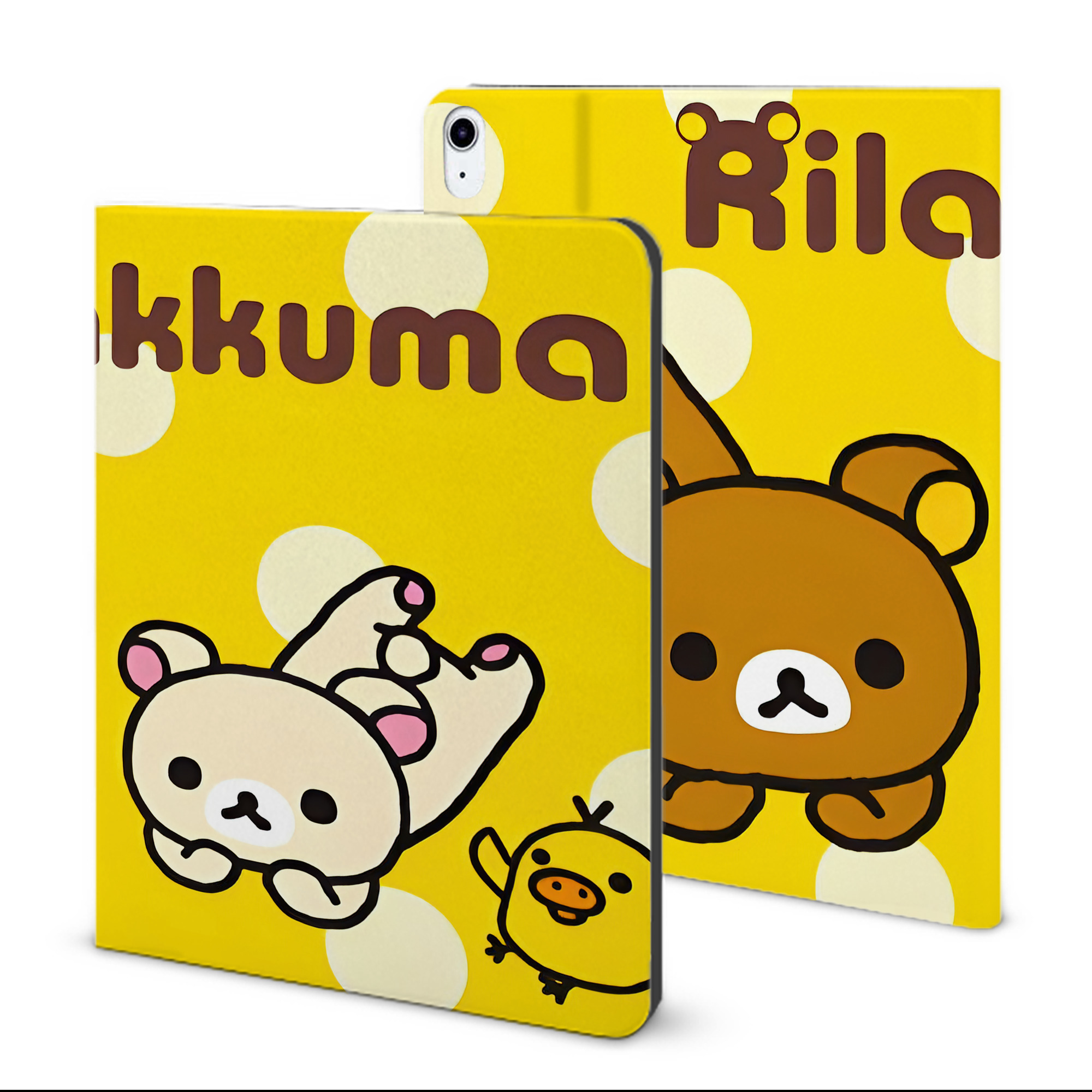 （画像用） リラックマ リラックマ キイロイトリ Rilakkuma Korilakkuma Kiiroitori IPad ケース ブック型 PUレザー TPU 耐衝撃 軽量 薄型 ペン収納なし 全面保護 IPad 各モデル対応